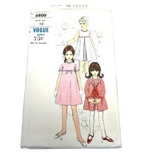 Vogue Vintage 1960's Pattern #6800 Childs One Piece Dress Size 12
